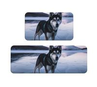 TRSGKSQP Husky Dog on a Frozen Lake Lot de 2 tapis de cuisine antidérapants et rembourrés absorbants et lavables pour évier 43 x 75 cm + 43 x 120 cm