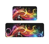 TRSGKSQP Lot de 2 tapis de cuisine avec note de musique arc-en-ciel et mélodie - Antidérapant et rembourré - Absorbant et lavable - pour évier - 43 x 75 cm + 43 x 120 cm