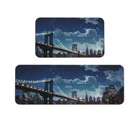 TRSGKSQP Moon Light New York City Lot de 2 tapis de cuisine antidérapants et rembourrés, absorbants, lavables pour évier à linge, 43 x 75 cm + 43 x 120 cm