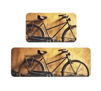 TRSGKSQP Old Bicycle Lot de 2 tapis de cuisine pour sol, tapis de cuisine, antidérapant, rembourré, absorbant, lavable, pour évier (43 x 75 cm + 43 x 120 cm)