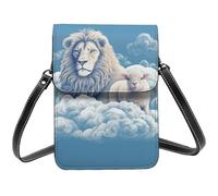 TRSGKSQP Petit sac à bandoulière en cuir pour femme - Sac à main pour téléphone portable - Portefeuille d'agneau avec un lion sur les nuages