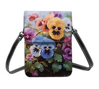 TRSGKSQP Petit sac à bandoulière en cuir pour femme - Sac à main pour téléphone portable, portefeuille, pensée, fleurs