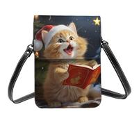 TRSGKSQP Petit sac à bandoulière en cuir pour femme - Sac à main pour téléphone portable - Portefeuille - Chat mignon - Chants de Noël - Sac pour téléphone portable