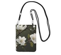 TRSGKSQP Petit sac à bandoulière pour femme - Mini portefeuille pour téléphone portable - Fleurs blanches - Sac pour téléphone portable, Noir , Taille unique