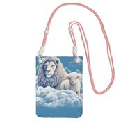 TRSGKSQP Petit sac à bandoulière pour femme - Mini portefeuille pour téléphone portable - Motif agneau avec un lion sur les nuages, rose, Taille unique