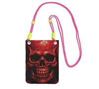 TRSGKSQP Petit sac à bandoulière pour femme - Mini portefeuille pour téléphone portable - Motif crânes rouges, Fuchsia, Taille unique