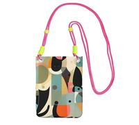 TRSGKSQP Petit sac à bandoulière pour femme - Mini portefeuille pour téléphone portable - Style moderne du milieu du siècle - Motif chat, Fuchsia, Taille unique