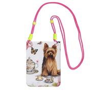 TRSGKSQP Petit sac à bandoulière pour femme - Mini portefeuille pour téléphone portable - Yorkshire Terrier - Thé - Papillons et roses - Sac pour téléphone portable, Fuchsia, Taille unique