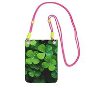TRSGKSQP Petit sac à bandoulière pour femme - Sac à main pour téléphone portable - Mini portefeuille - Motif trèfle vert, Fuchsia, Taille unique