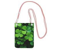 TRSGKSQP Petit sac à bandoulière pour femme - Sac à main pour téléphone portable - Mini portefeuille - Motif trèfle vert, rose, Taille unique