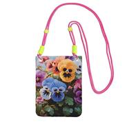 TRSGKSQP Petit sac à bandoulière pour femme, sac à main pour téléphone portable, mini portefeuille, pensée, fleurs, sac pour téléphone portable, Fuchsia, Taille unique
