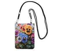 TRSGKSQP Petit sac à bandoulière pour femme, sac à main pour téléphone portable, mini portefeuille, pensée, fleurs, sac pour téléphone portable, Noir , Taille unique