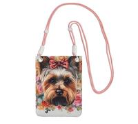 TRSGKSQP Petit sac à bandoulière pour femme - Sac à main pour téléphone portable - Mini portefeuille pour téléphone portable - Motif floral yorkshire, rose, Taille unique