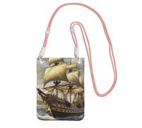 TRSGKSQP Petit sac à bandoulière pour femme - Sac à main pour téléphone portable - Mini portefeuille pour téléphone portable - Age of Discovery Ship, rose, Taille unique