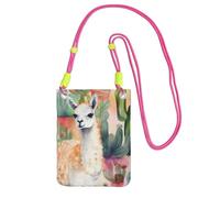 TRSGKSQP Petit sac à bandoulière pour femme, sac à main pour téléphone portable, mini portefeuille pour téléphone portable, alpaga blanc et cactus, Fuchsia, Taille unique