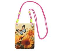 TRSGKSQP Petit sac à bandoulière pour femme, sac à main pour téléphone portable, mini portefeuille pour téléphone portable, joli tournesol et papillon, sac pour téléphone portable, Fuchsia, Taille