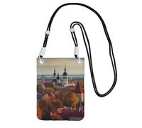 TRSGKSQP Petit sac à bandoulière pour femme - Sac à main pour téléphone portable - Mini portefeuille pour téléphone portable - Tallinn Estonie - Paysage urbain, Noir , Taille unique