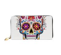 TRSGKSQP Portefeuille en cuir pour femme et homme - Portefeuille à deux volets - Porte-cartes de crédit - Motif tête de mort