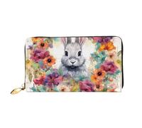 TRSGKSQP Portefeuille en cuir pour femme et homme - Portefeuille à deux volets - Porte-cartes de crédit - Aquarelle - Lapin et fleurs - Pochette pour femme
