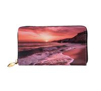 TRSGKSQP Portefeuille en cuir pour femme et homme - Portefeuille à deux volets - Porte-cartes de crédit - Plage coucher de soleil - Pochette pour femme