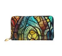 TRSGKSQP Portefeuille en cuir pour femme et homme - Portefeuille à deux volets ultra fin avec porte-cartes de crédit et vitrail