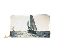 TRSGKSQP Portefeuille en cuir pour femme et homme - Portefeuille à deux volets - Ultra fin - Porte-cartes de crédit - Océan - Voile - Pochette pour femme