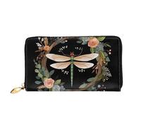 TRSGKSQP Portefeuille en cuir pour femme et homme - Portefeuille à deux volets - Ultra fin - Porte-cartes de crédit - Image de libellule dans une couronne - Pochette pour femme