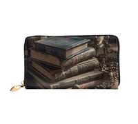 TRSGKSQP Portefeuille en cuir pour femme et homme - Portefeuille à deux volets - Ultra fin - Porte-cartes de crédit - Pile de vieux livres - Pochette pour femme