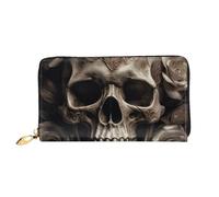 TRSGKSQP Portefeuille en cuir pour femme et homme - Portefeuille ultra fin avec porte-cartes de crédit - Motif tête de mort rose