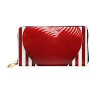 TRSGKSQP Portefeuille en cuir pour femme et homme - Portefeuille ultra fin avec porte-cartes de crédit - Motif cœur rayé rouge et blanc