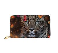 TRSGKSQP Portefeuille en cuir pour femme et homme - Portefeuille ultra fin avec porte-cartes de crédit - Motif léopard et papillon