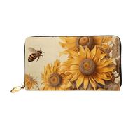 TRSGKSQP Portefeuille en cuir pour femme et homme - Portefeuille ultra fin avec porte-cartes de crédit - Motif abeilles et tournesols