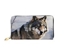 TRSGKSQP Portefeuille en cuir pour femme et homme - Portefeuille ultra fin avec porte-cartes de crédit - Un loup debout dans une neige