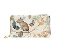 TRSGKSQP Portefeuille en cuir pour femme et homme - Portefeuille ultra fin avec porte-cartes de crédit - Motif souris et feuilles