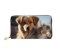 TRSGKSQP Portefeuille en cuir pour femme et homme - Portefeuille ultra fin avec porte-cartes de crédit - Motif chats et chiens