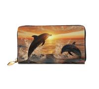 TRSGKSQP Portefeuille en cuir pour femme et homme - Portefeuille ultra fin avec porte-cartes de crédit - Dauphins sautant hors de l'eau au coucher du soleil - Pochette pour femme
