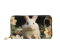 TRSGKSQP Portefeuille en cuir pour femme et homme - Portefeuille ultra fin avec porte-cartes de crédit - Lapin et lys blancs