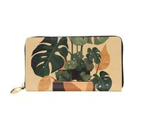 TRSGKSQP Portefeuille en cuir pour femme et homme - Portefeuille ultra fin avec porte-cartes de crédit - Motif plante Monstera gris