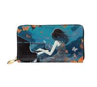 TRSGKSQP Portefeuille en cuir pour femme et homme - Portefeuille ultra fin - Porte-cartes de crédit - Fille jouant du piano - Pochette pour femme