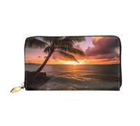 TRSGKSQP Portefeuille en cuir pour femme et homme - Portefeuille ultra fin - Porte-cartes de crédit - Palmier - Coucher de soleil - Plage - Pochette pour femme