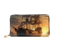 TRSGKSQP Portefeuille en cuir pour homme et femme - Portefeuille ultra fin avec porte-cartes de crédit - Motif bateau pirate - Pochette pour femme