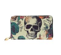 TRSGKSQP Portefeuille en cuir pour homme et femme - Portefeuille ultra fin avec porte-cartes de crédit - Motif tête de mort et fleur