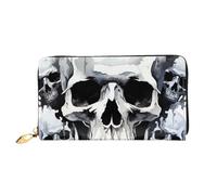 TRSGKSQP Portefeuille en cuir pour homme et femme - Portefeuille ultra fin avec porte-cartes de crédit - Motif crâne blanc et gris