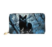 TRSGKSQP Portefeuille en cuir pour homme et femme - Portefeuille ultra fin avec porte-cartes de crédit - Chat noir sur l'arbre