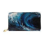 TRSGKSQP Portefeuille en cuir pour homme et femme - Portefeuille ultra fin avec porte-cartes de crédit - Motif vague bleue