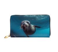 TRSGKSQP Portefeuille en cuir pour homme et femme - Portefeuille ultra fin avec porte-cartes de crédit sous-marin - Motif lion de mer