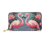 TRSGKSQP Portefeuille en cuir pour homme et femme - Portefeuille ultra fin avec porte-cartes de crédit - Motif flamants roses tropicaux