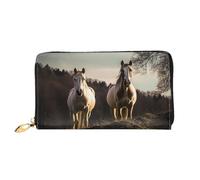 TRSGKSQP Portefeuille en cuir pour homme et femme - Portefeuille ultra fin avec porte-cartes de crédit - Motif cheval sur la montagne