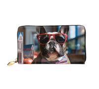 TRSGKSQP Portefeuille en cuir pour homme et femme - Portefeuille ultra fin - Porte-cartes de crédit - Bouledogue français portant des lunettes de soleil