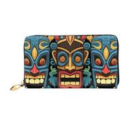 TRSGKSQP Portefeuille en cuir pour homme et femme - Portefeuille ultra fin - Porte-cartes de crédit coloré - Motif masque Tiki